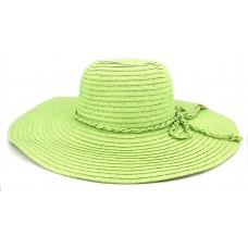 Hats – 12 PCS Wide Brim Hat - Straw Hat- Paper Straw Hat w/ Lace Band - Lime - HT-ST1160LM